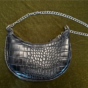 Small Black Croc-Embossed Chain Purse